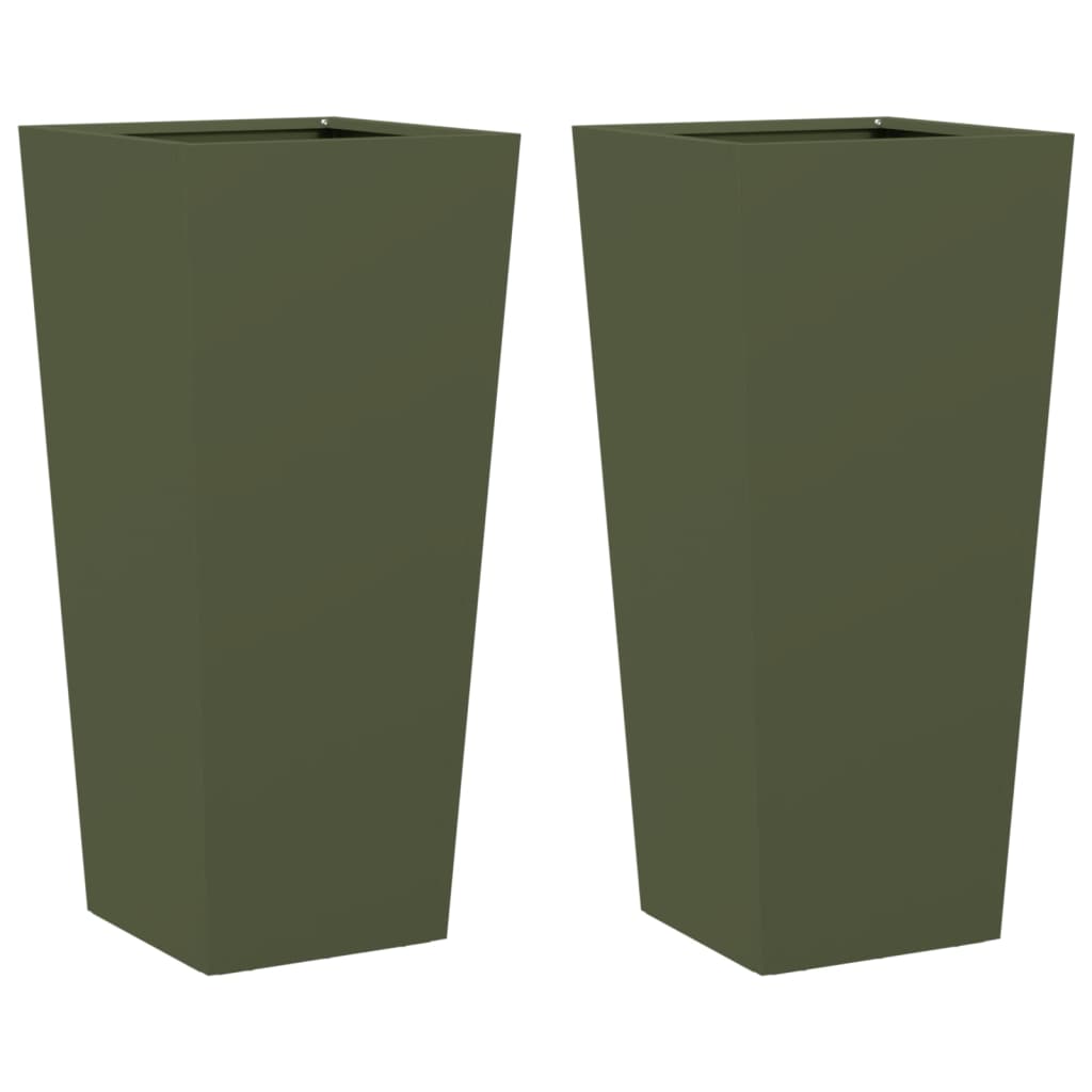 Plantekasser 2 stk olivengrønn 35x35x75 cm stål