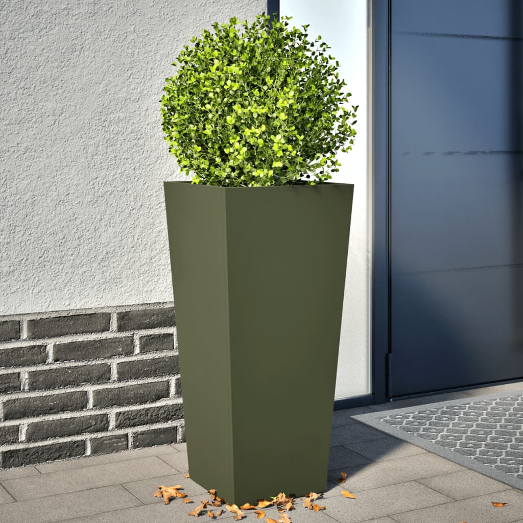 Plantekasser 2 stk olivengrønn 35x35x75 cm stål