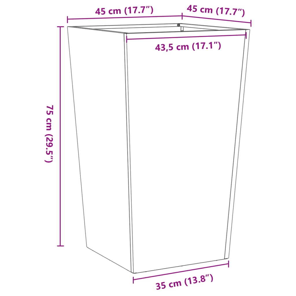 Plantekasse 45x45x75 cm rustfritt stål