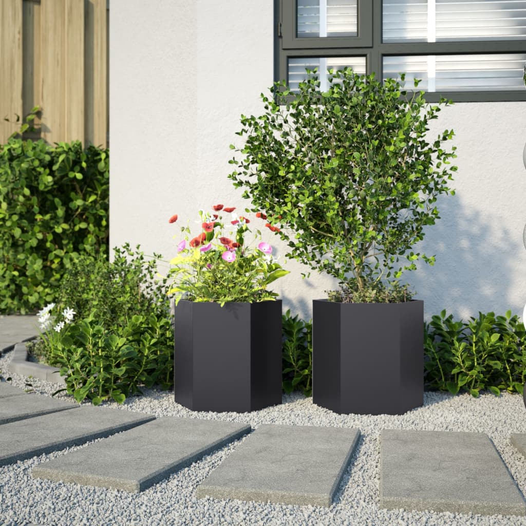 Hageplanter 2 stk svart sekskantet 46x40x45 cm stål