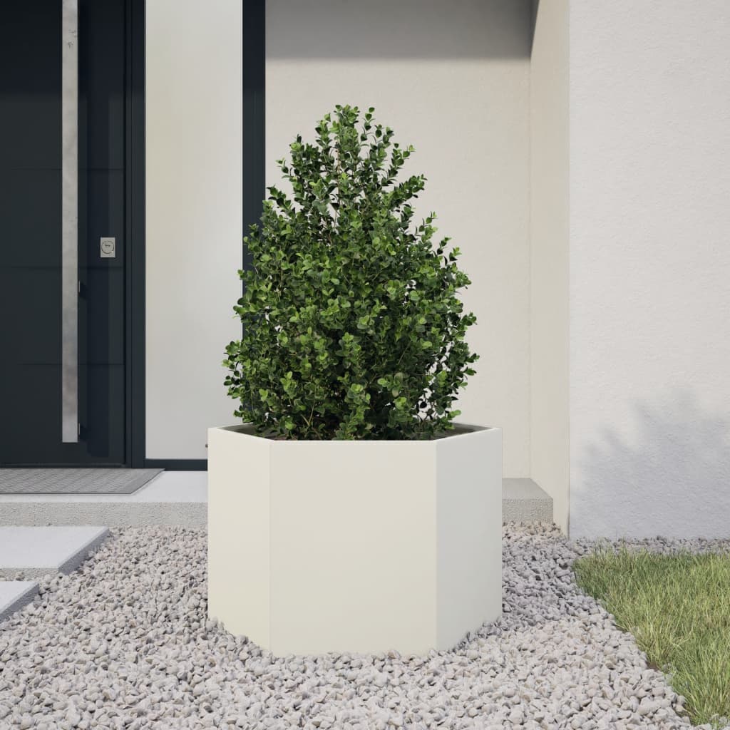 Plantekasse hvit sekskantet 69x60x45 cm stål
