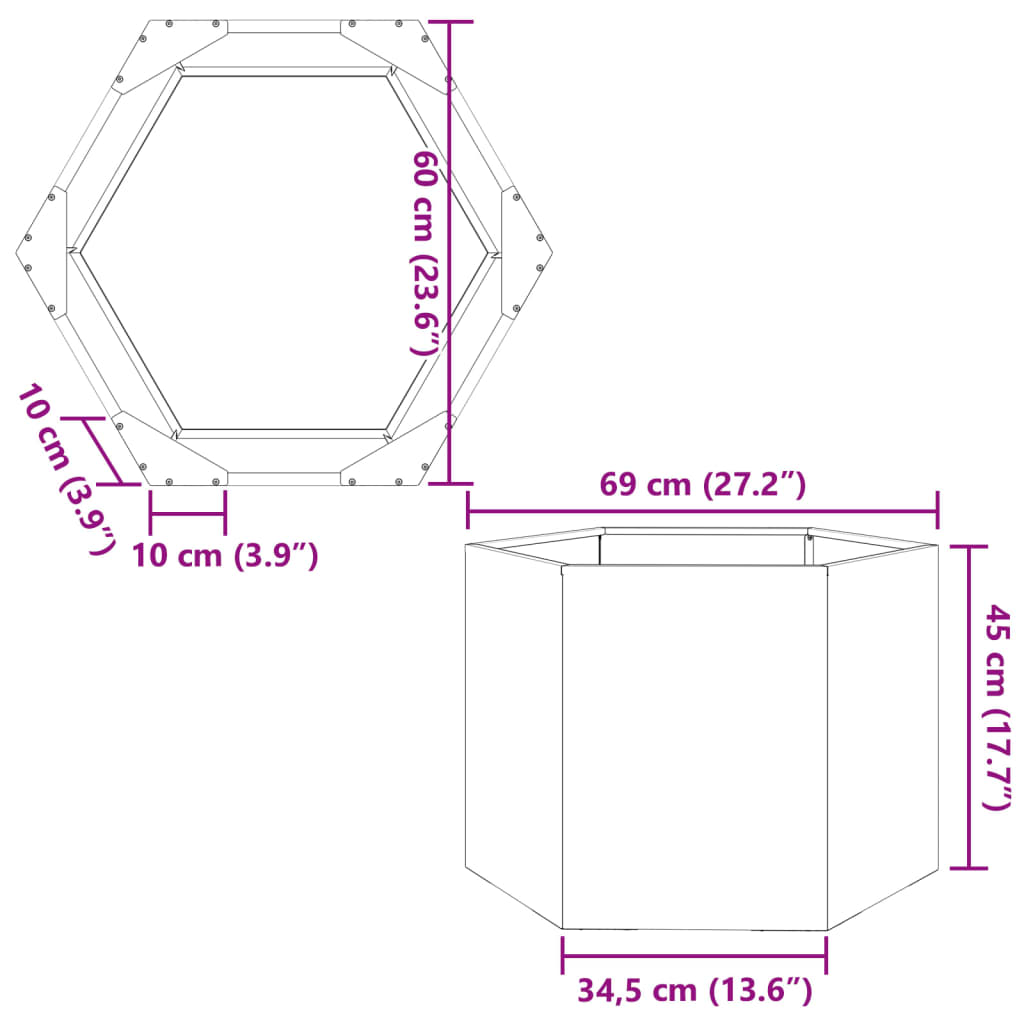 Plantekasse antrasitt sekskantet 69x60x45 cm stål