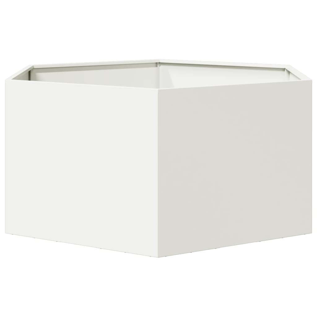 Plantekasse hvit sekskantet 104x90x45 cm stål