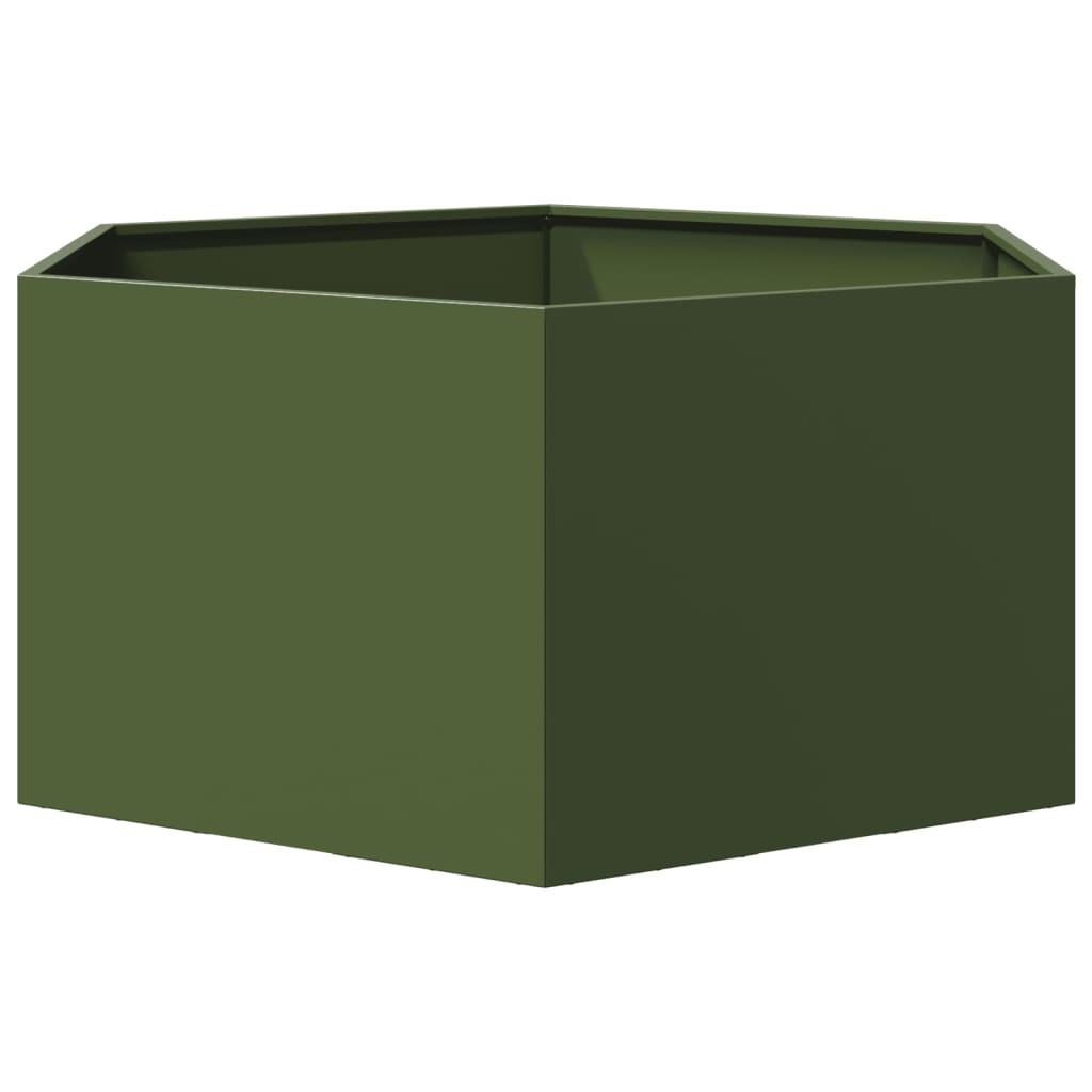 Plantekasse olivengrønn sekskantet 104x90x45 cm stål