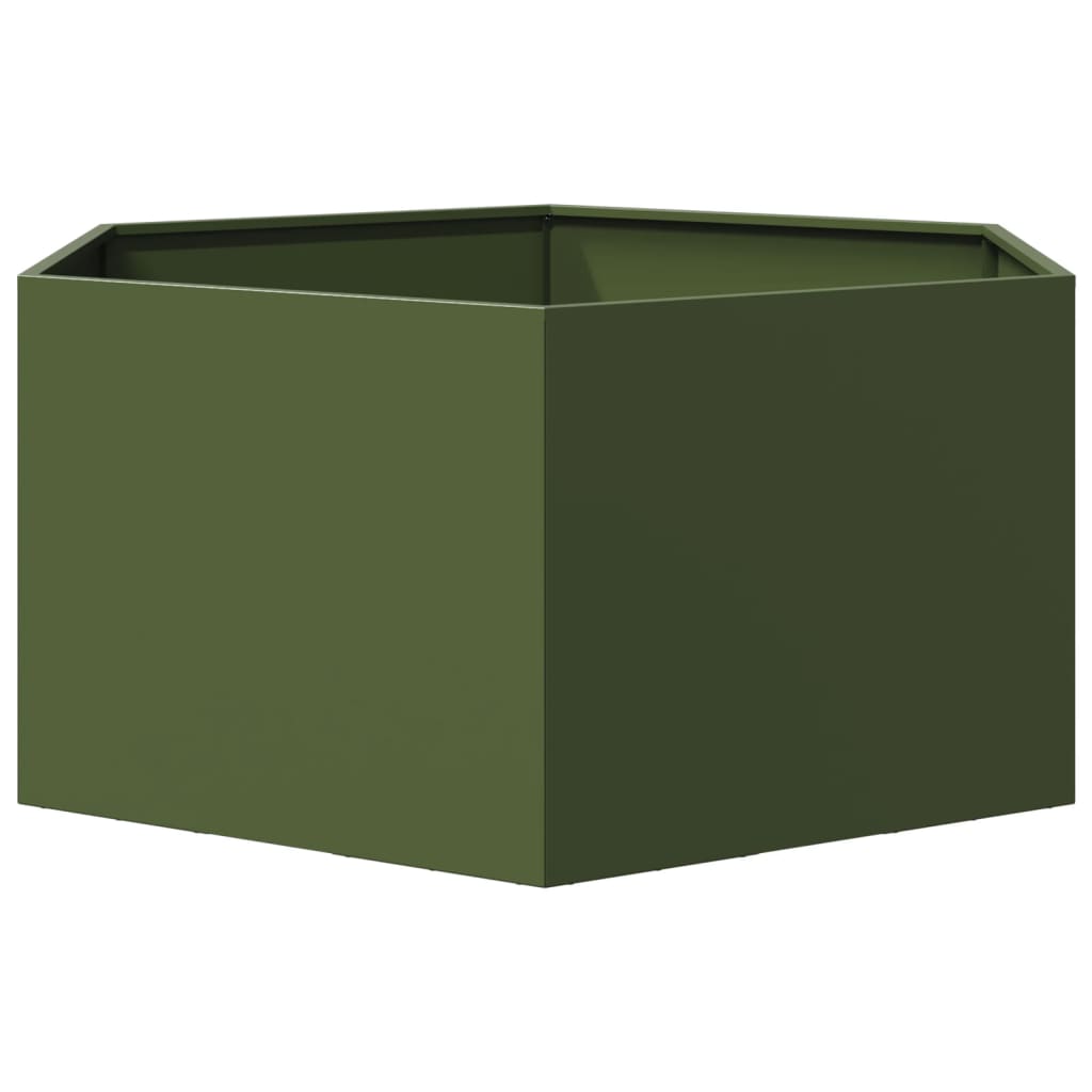 Plantekasse olivengrønn sekskantet 104x90x45 cm stål