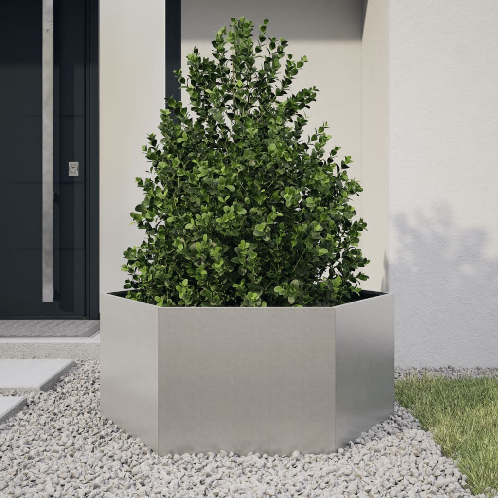 Plantekasse sekskantet 104x90x45 cm rustfritt stål