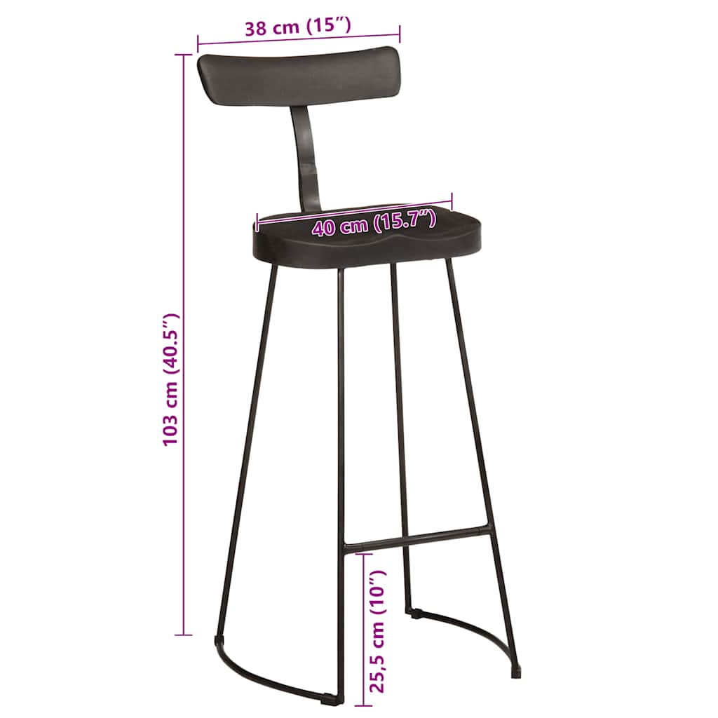 Barkrakker 2 stk svart 49x43x103 cm heltre mango