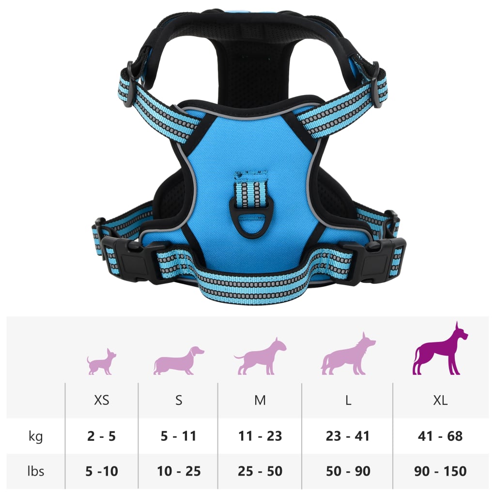 Hundesele med reflekterende striper justerbar blå XL