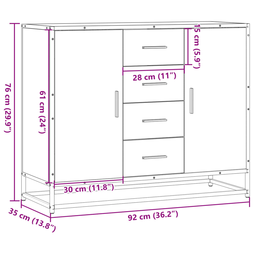 Skjenk brun eik 92x35x76 cm konstruert tre