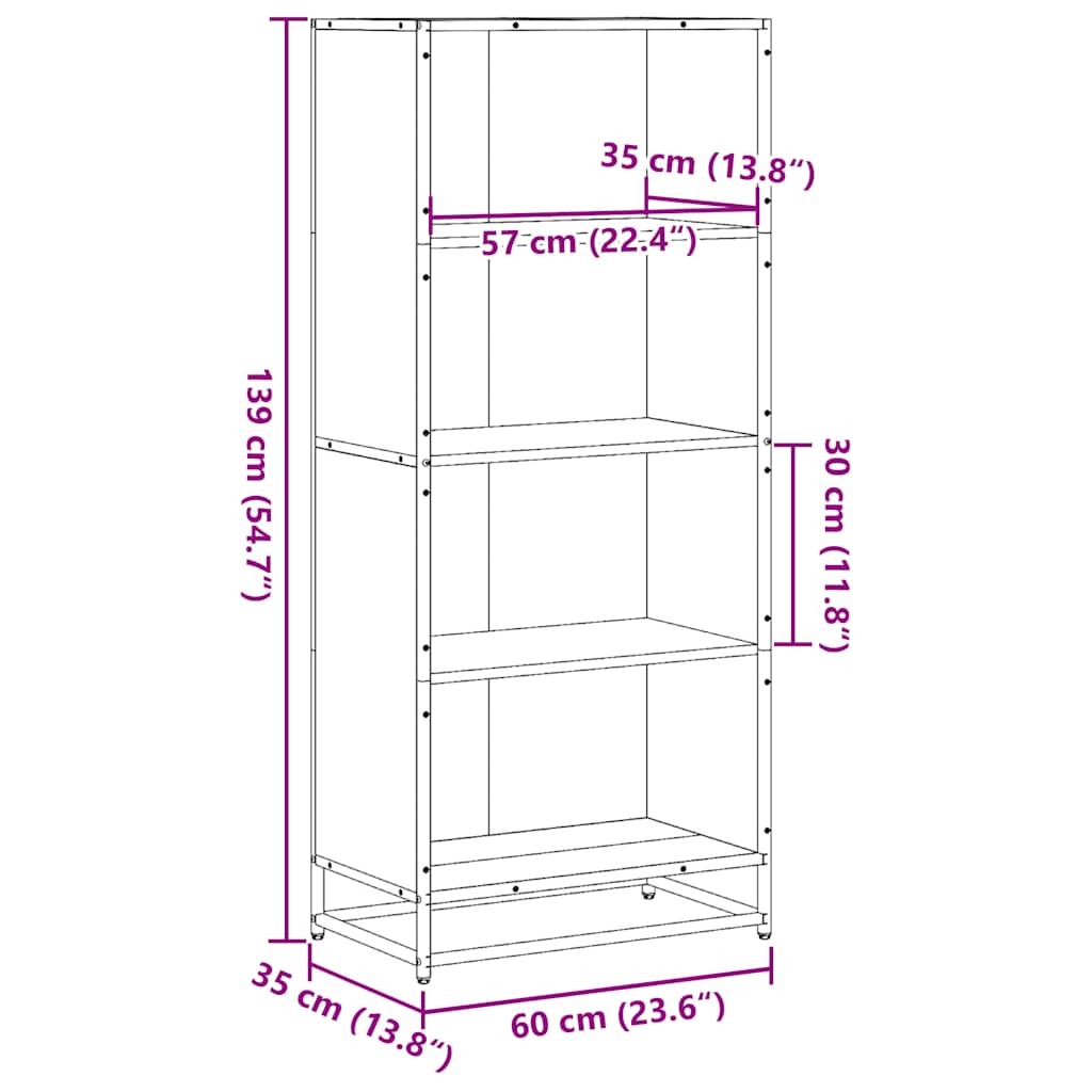 Bokhylle svart 60x35x139 cm konstruert tre