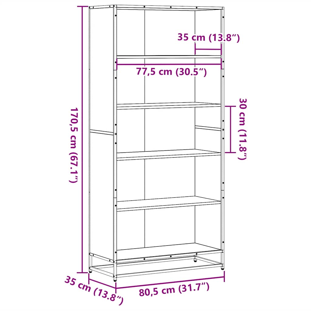 Bokhylle røkt eik 80,5x35x170,5 cm konstruert tre