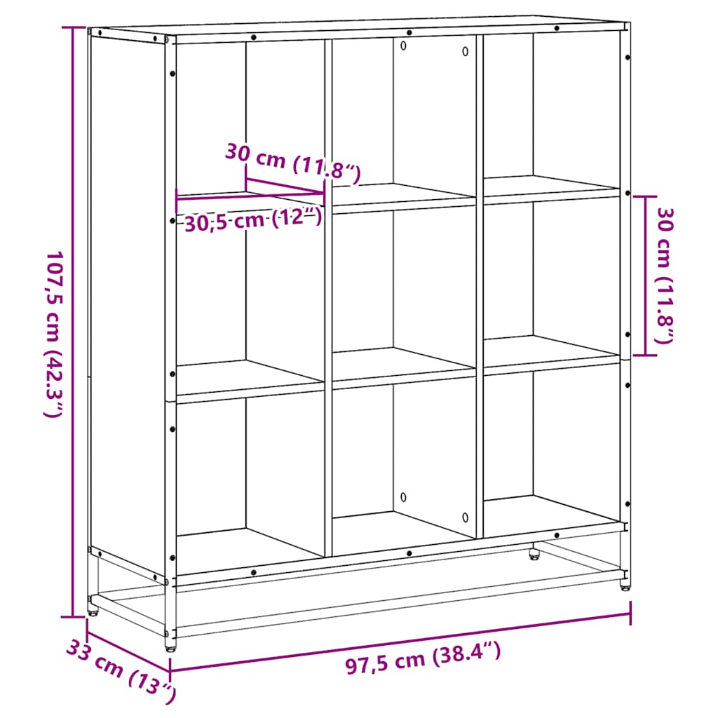 Bokhylle sonoma eik 97,5x33x107,5 cm konstruert tre og metall
