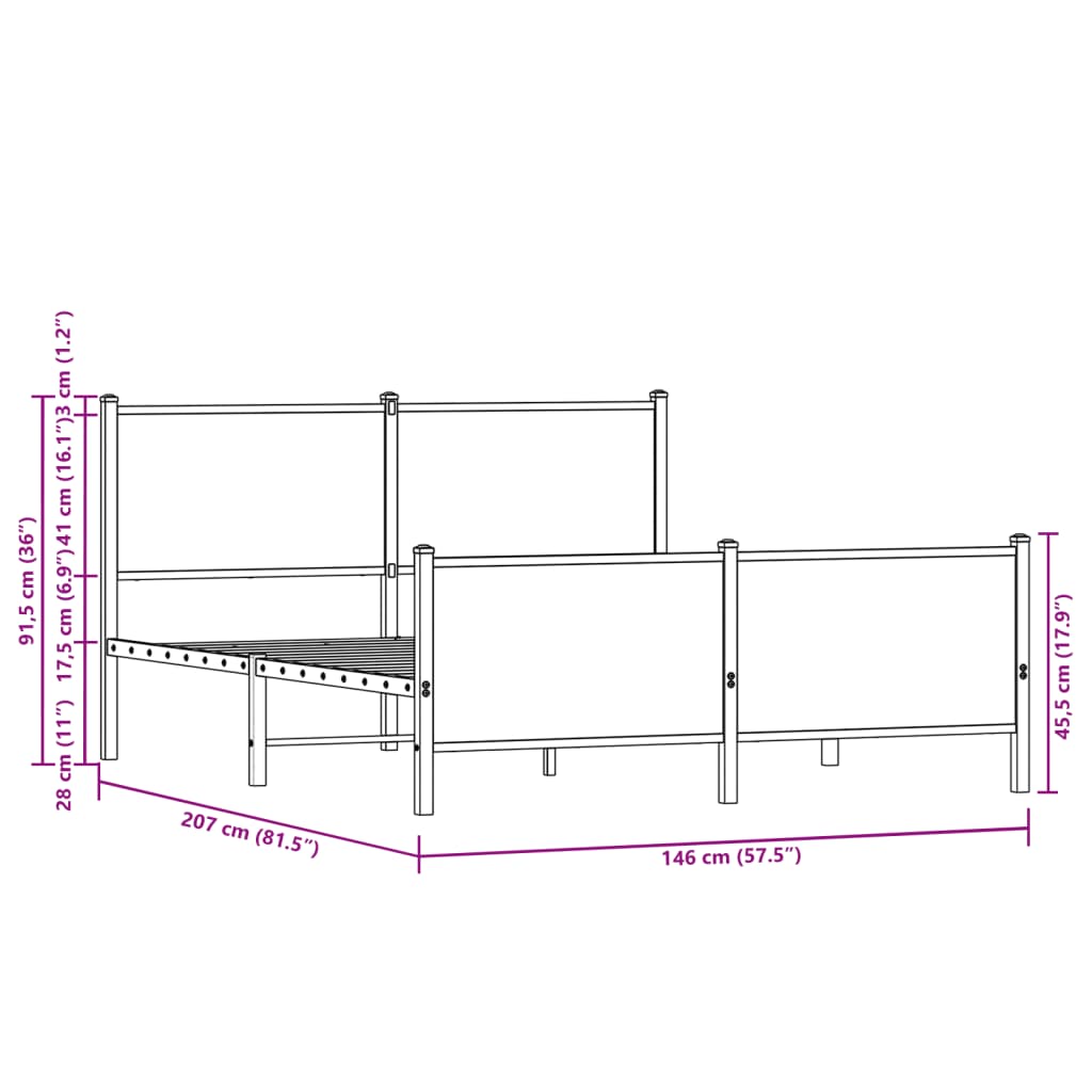 Sengeramme i metall uten madrass røkt eik 140x200 cm