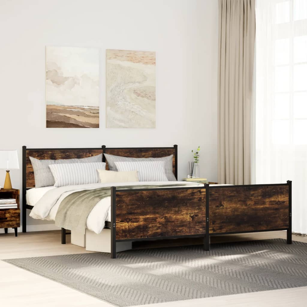 Sengeramme i metall uten madrass røkt eik 180x200 cm