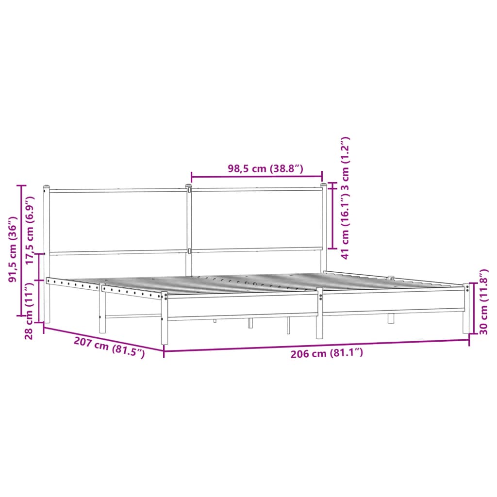 Sengeramme i metall uten madrass røkt eik 200x200 cm vidaXL