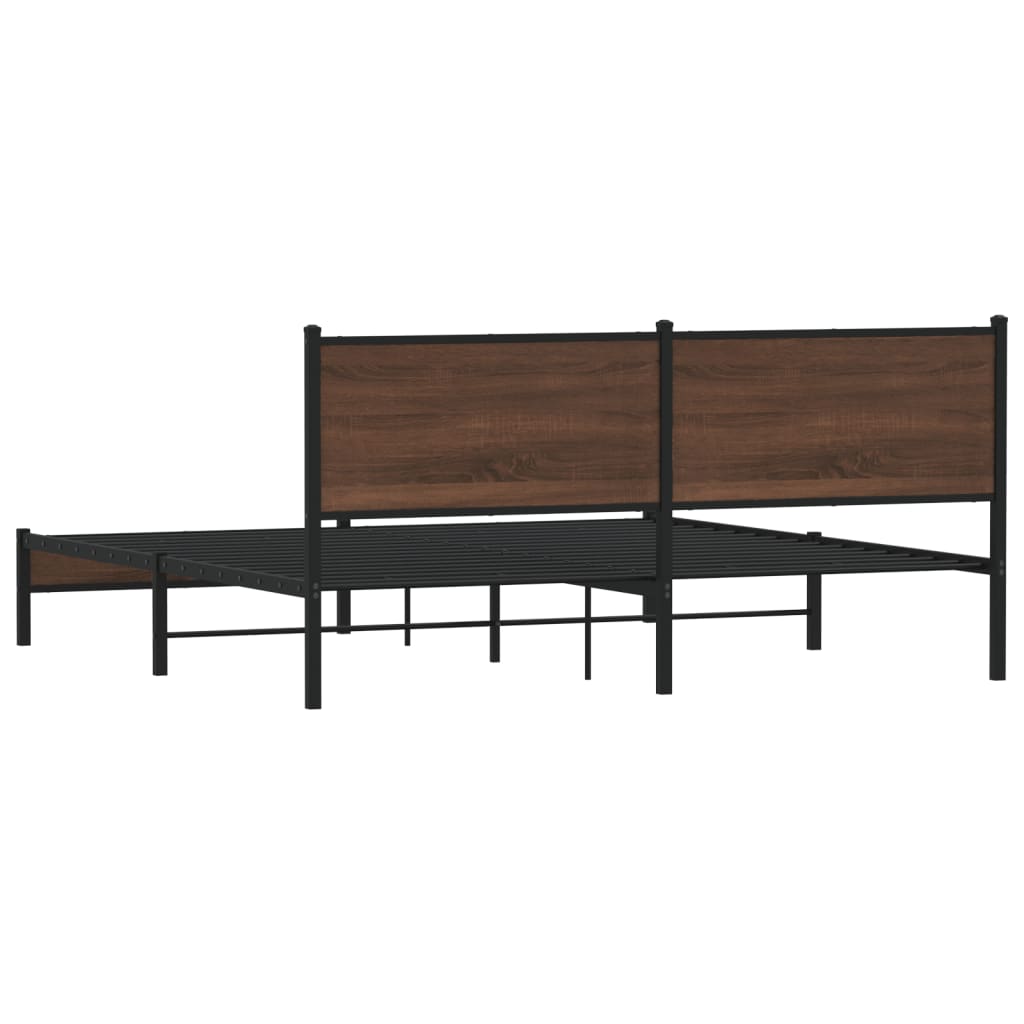 Sengeramme i metall uten madrass brun eik 183x213 cm