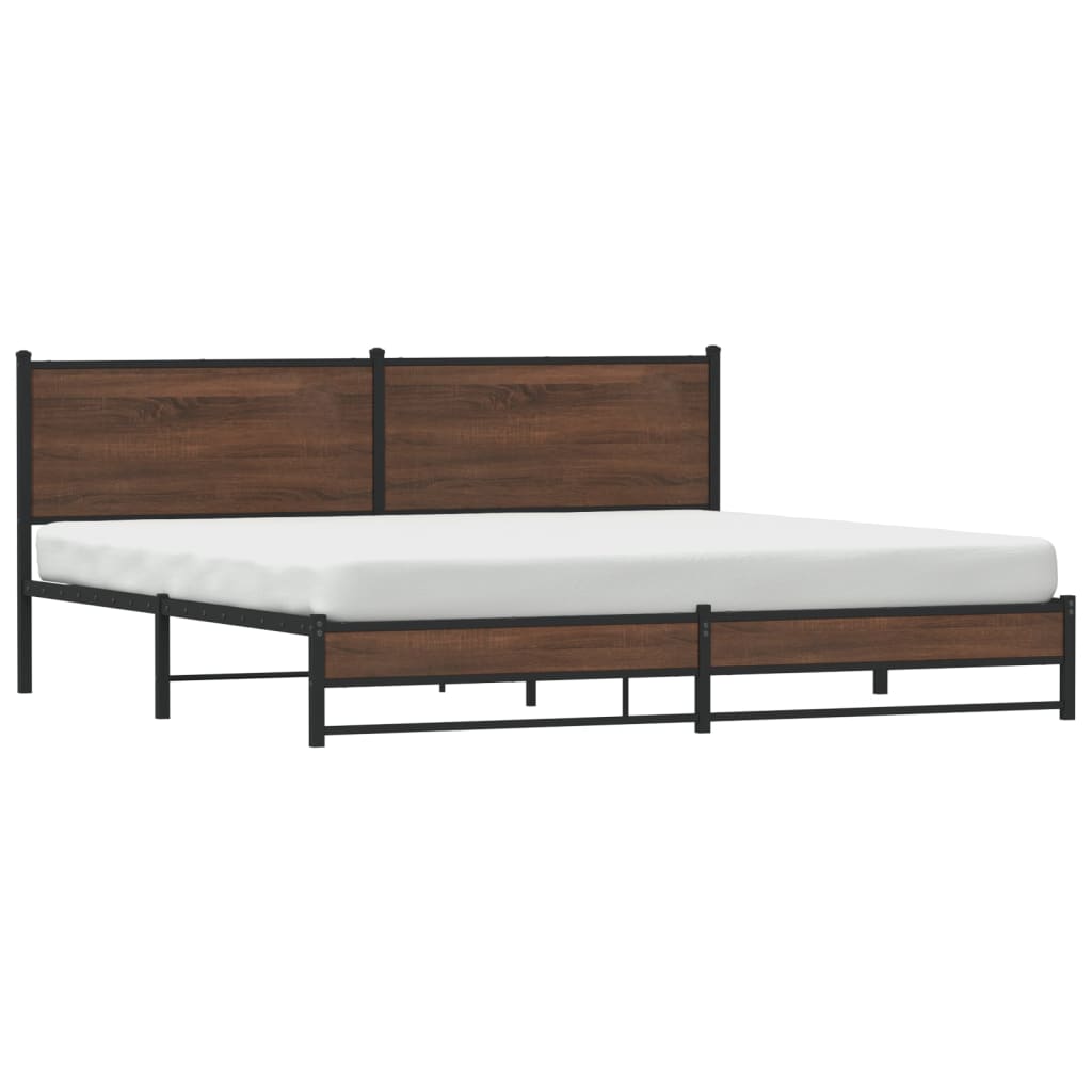 Sengeramme i metall uten madrass brun eik 193x203 cm