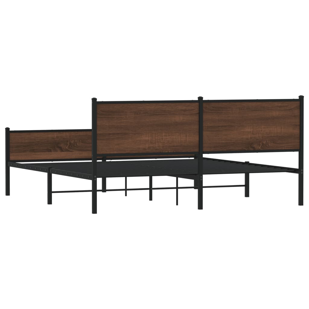 Sengeramme i metall uten madrass brun eik 160x200 cm