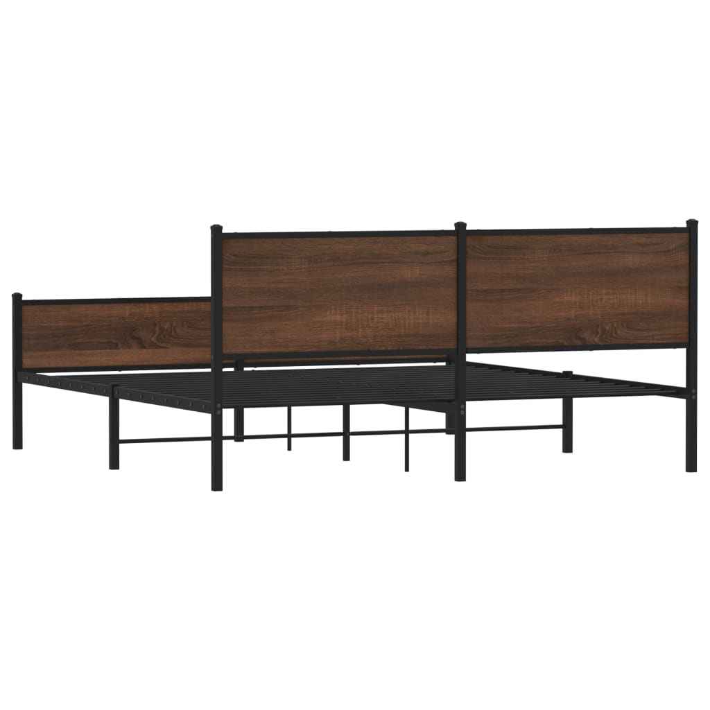 Sengeramme i metall uten madrass brun eik 183x213 cm