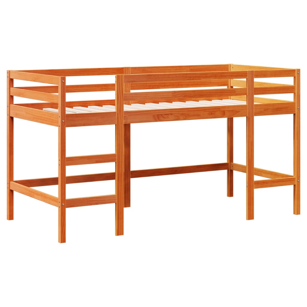 Køyeseng for barn med stige voksbrun 80x200 cm heltre furu