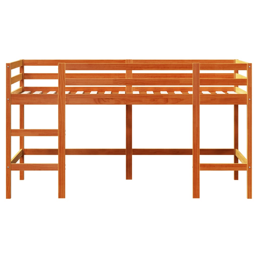 Køyeseng for barn med stige voksbrun 80x200 cm heltre furu