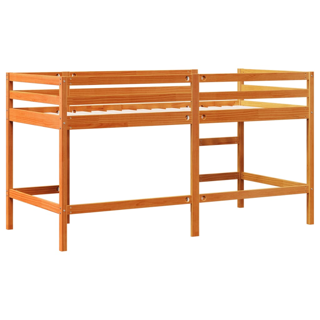 Køyeseng for barn med stige voksbrun 80x200 cm heltre furu
