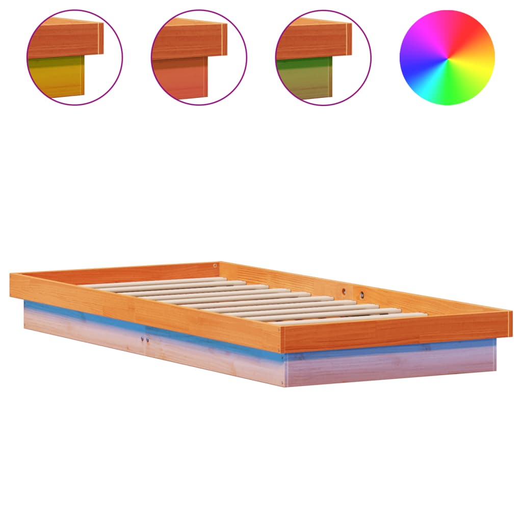 Sengeramme med LED voksbrun 75x190 cm heltre furu