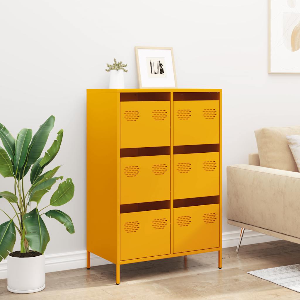 Highboard sennepsgul 68x39x101,5 cm stål