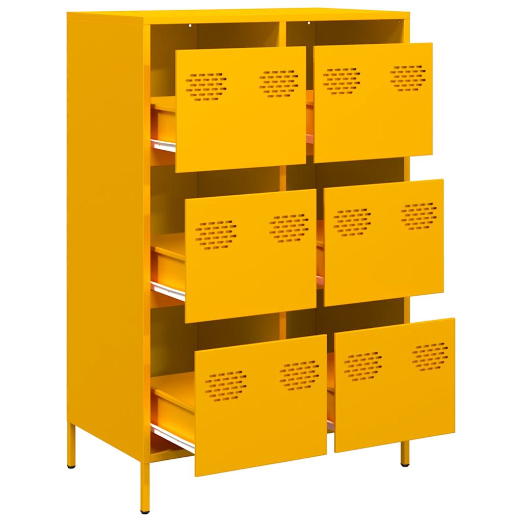 Highboard sennepsgul 68x39x101,5 cm stål