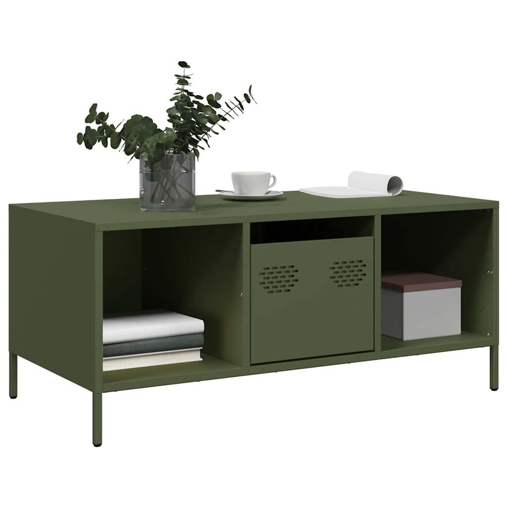 Salongbord olivengrønn 101,5x50x43,5 cm kaldvalset stål