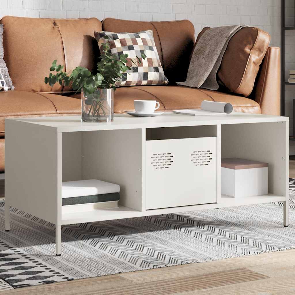 Salongbord hvit 101,5x50x43,5 cm kaldvalset stål