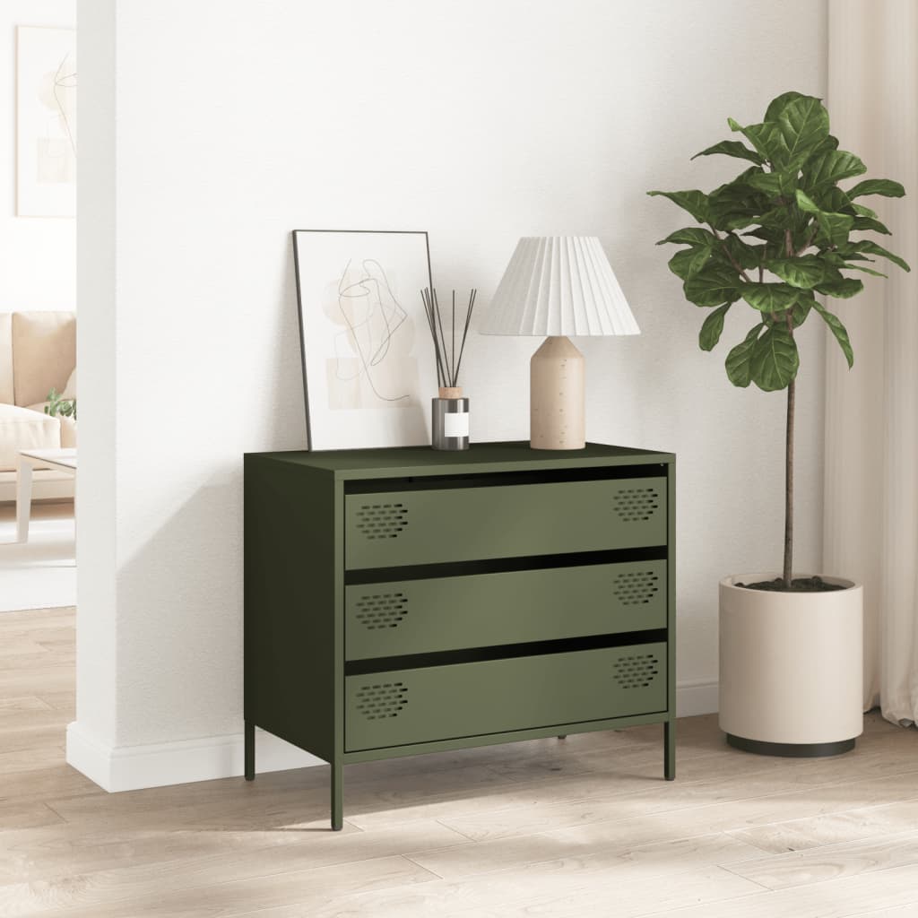 Skjenk olivengrønn 68x39x58,5 cm kaldvalset stål
