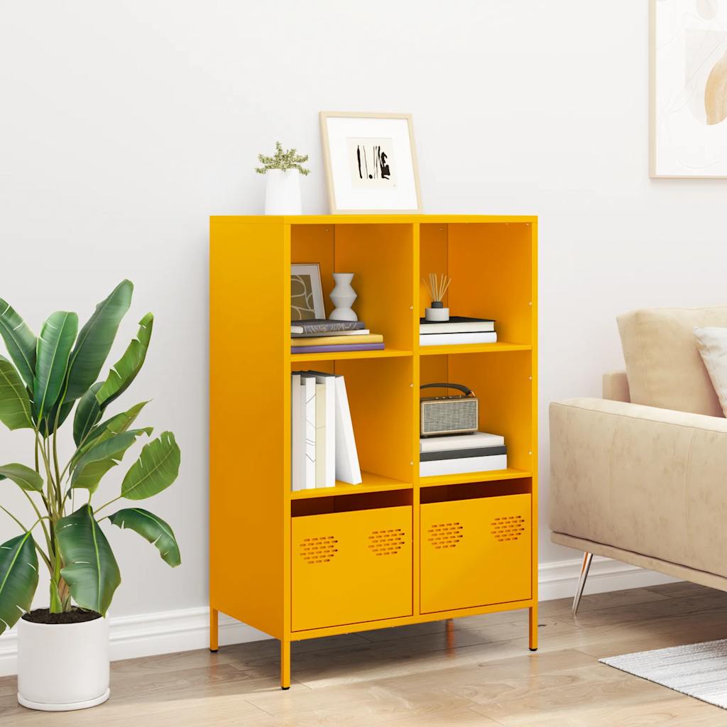 Highboard sennepsgul 68x39x103,5 cm stål