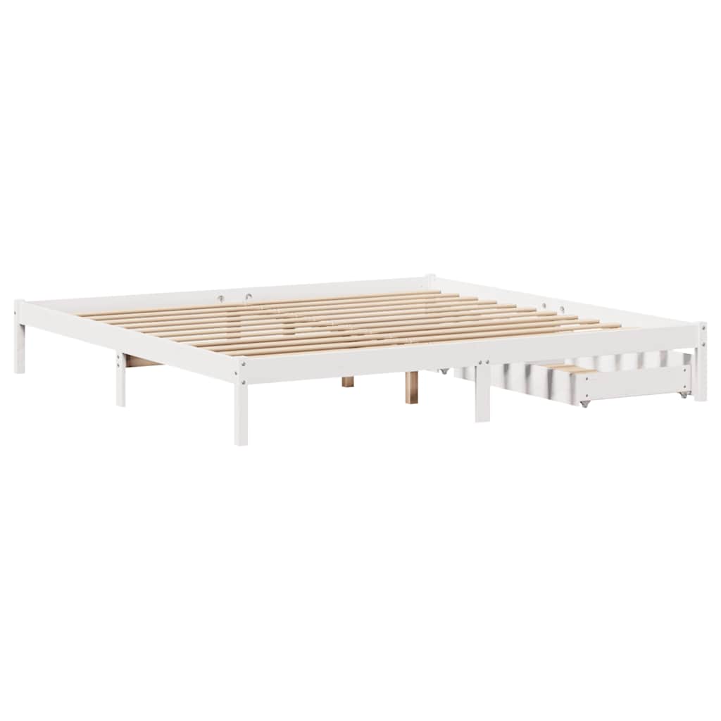 Sengeramme med madrass hvit 200x200 cm heltre furu