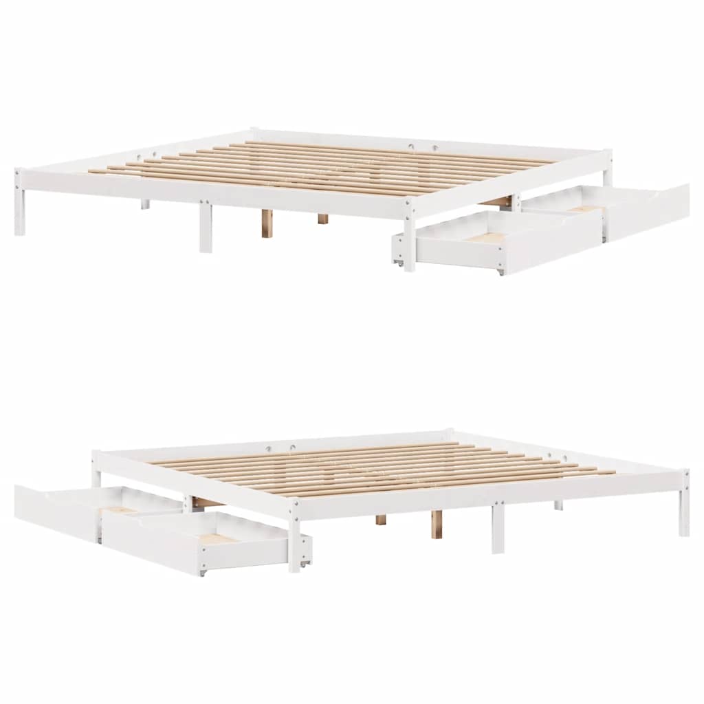 Sengeramme med madrass hvit 200x200 cm heltre furu