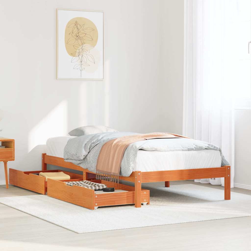 Sengeramme uten madrass voksbrun 75x190 cm heltre furu