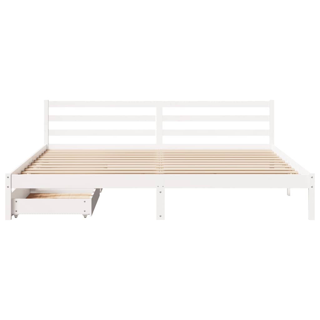 Sengeramme med madrass hvit 200x200 cm heltre furu