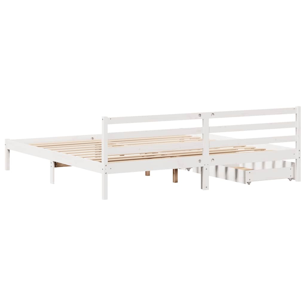 Sengeramme med madrass hvit 200x200 cm heltre furu