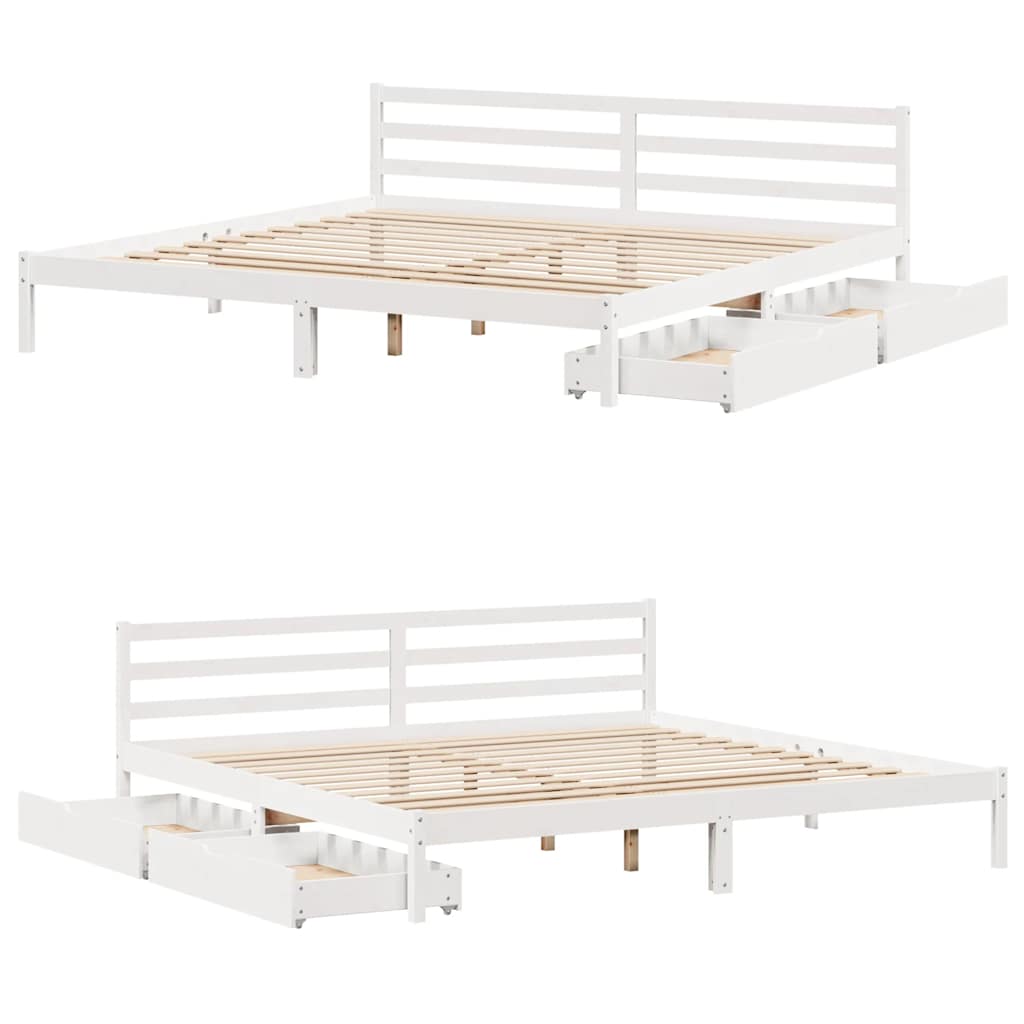Sengeramme med madrass hvit 200x200 cm heltre furu