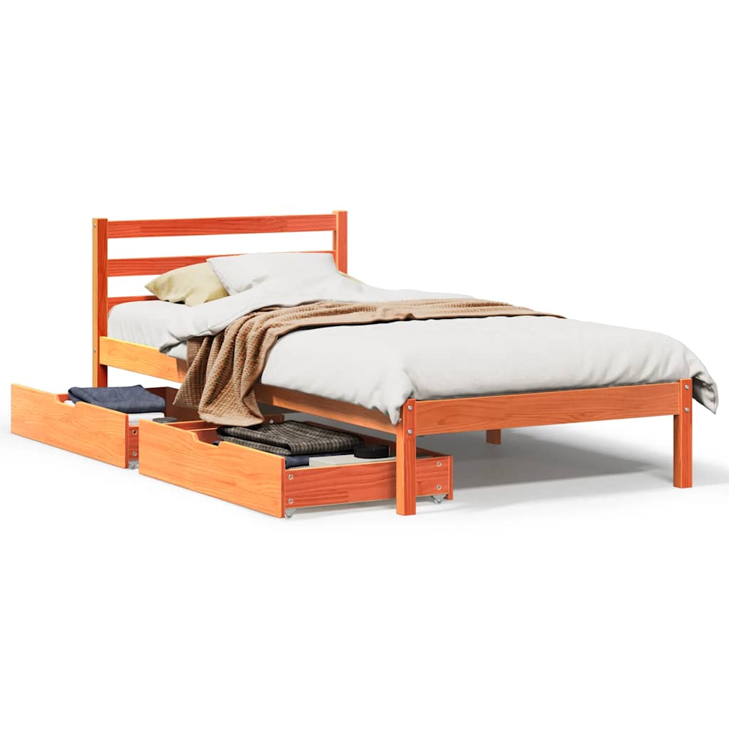 Sengeramme uten madrass voksbrun 75x190 cm heltre furu