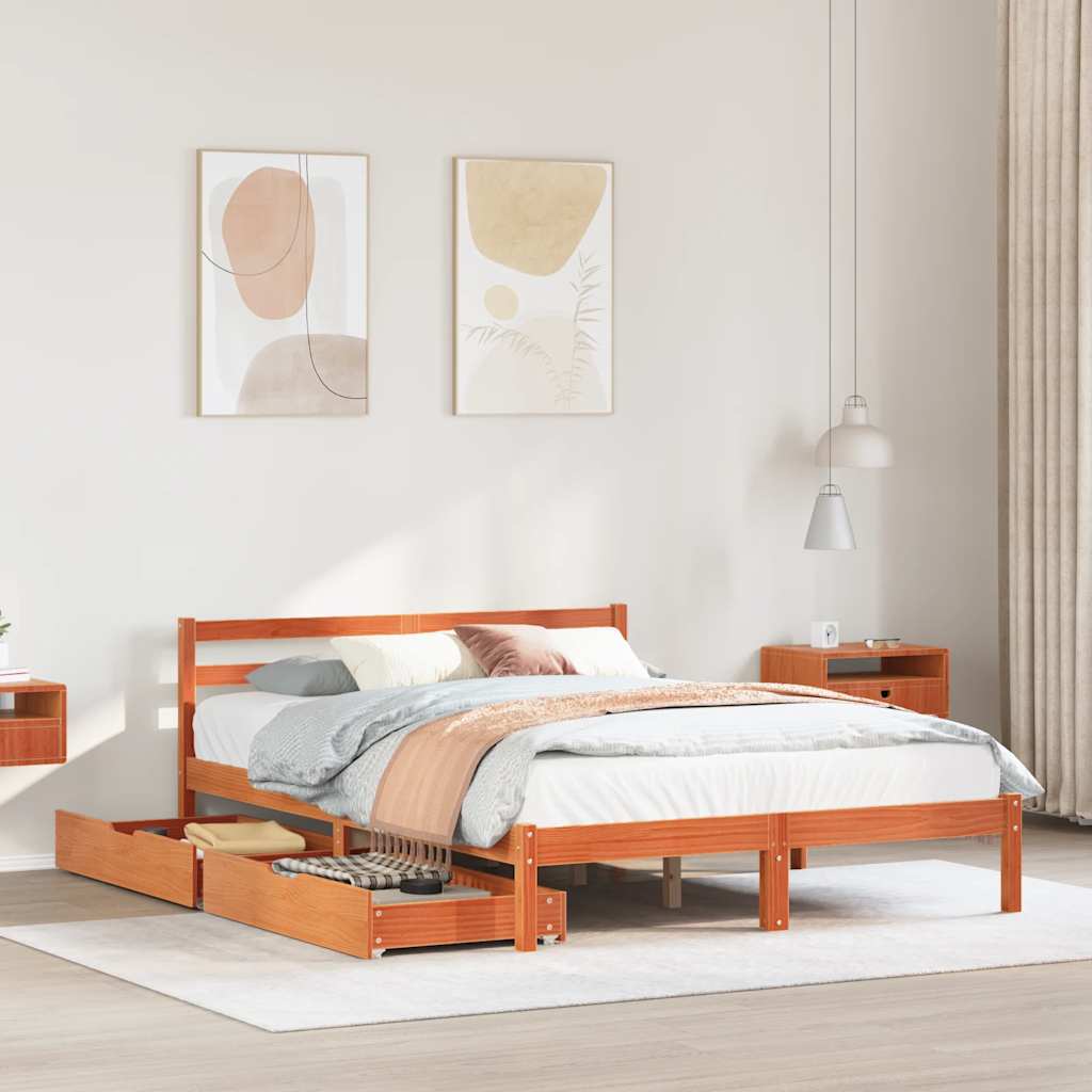 Sengeramme uten madrass voksbrun 120x190 cm heltre furu