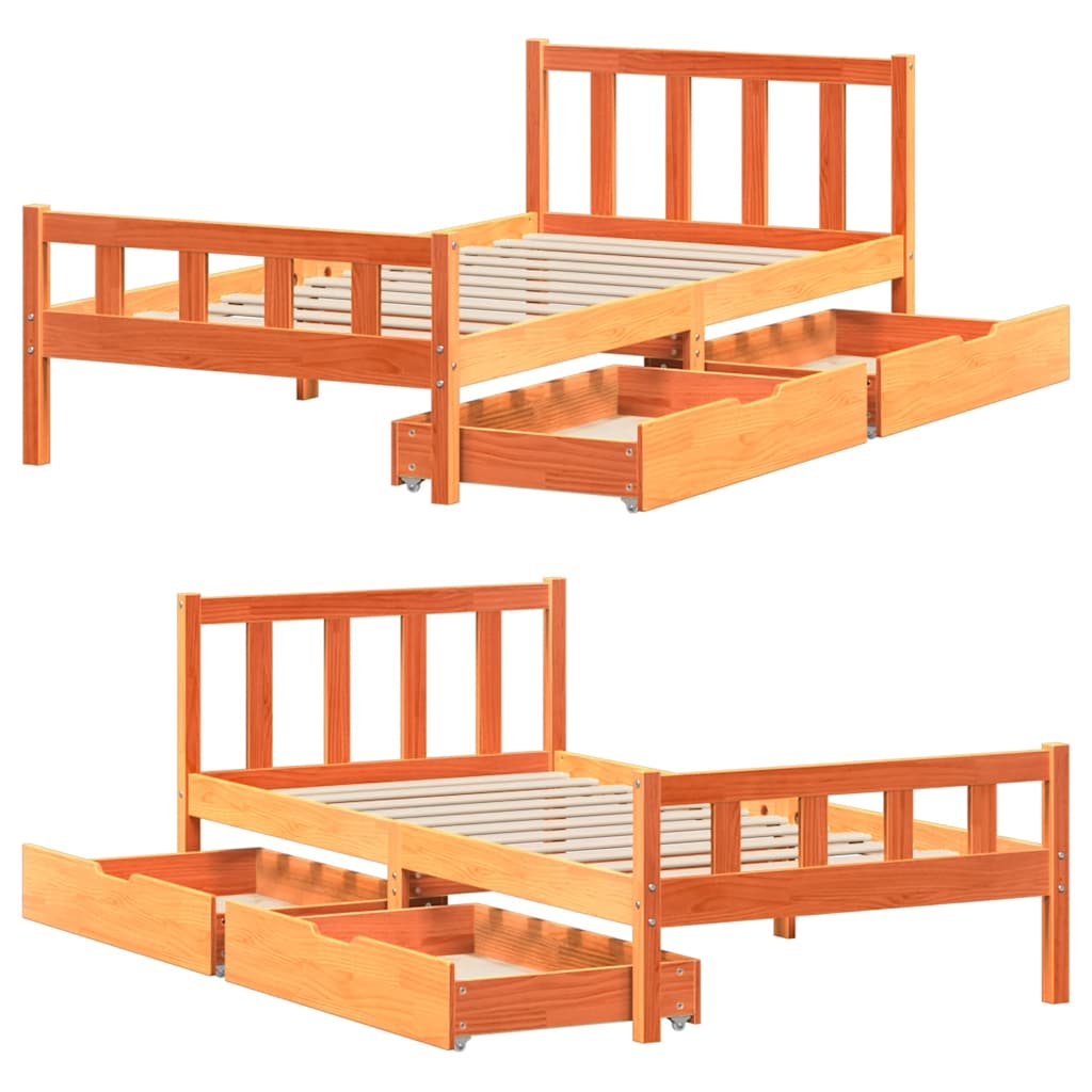 Sengeramme uten madrass voksbrun 75x190 cm heltre furu