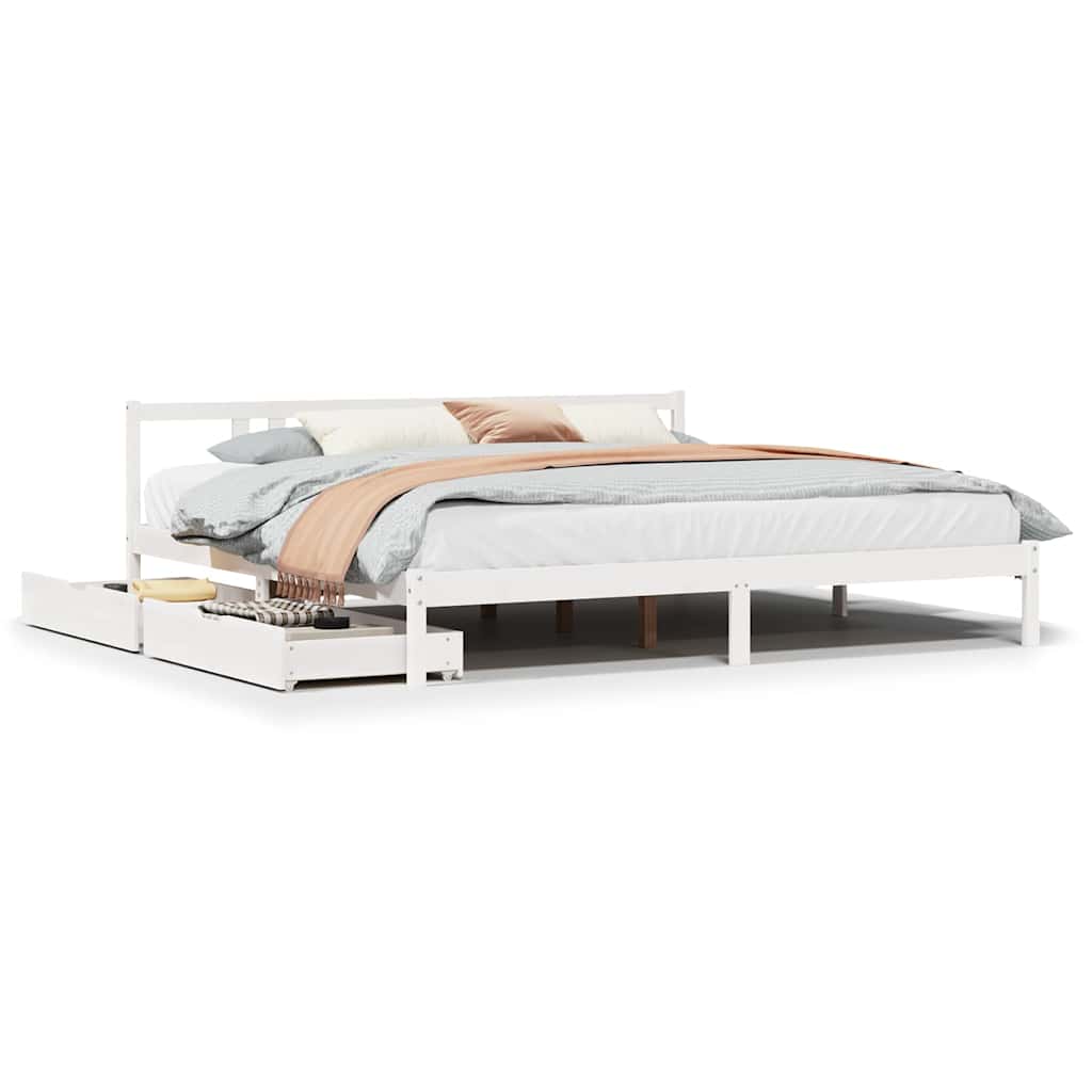 Sengeramme med madrass hvit 200x200 cm heltre furu