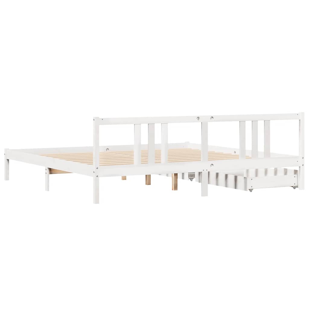 Sengeramme med madrass hvit 200x200 cm heltre furu