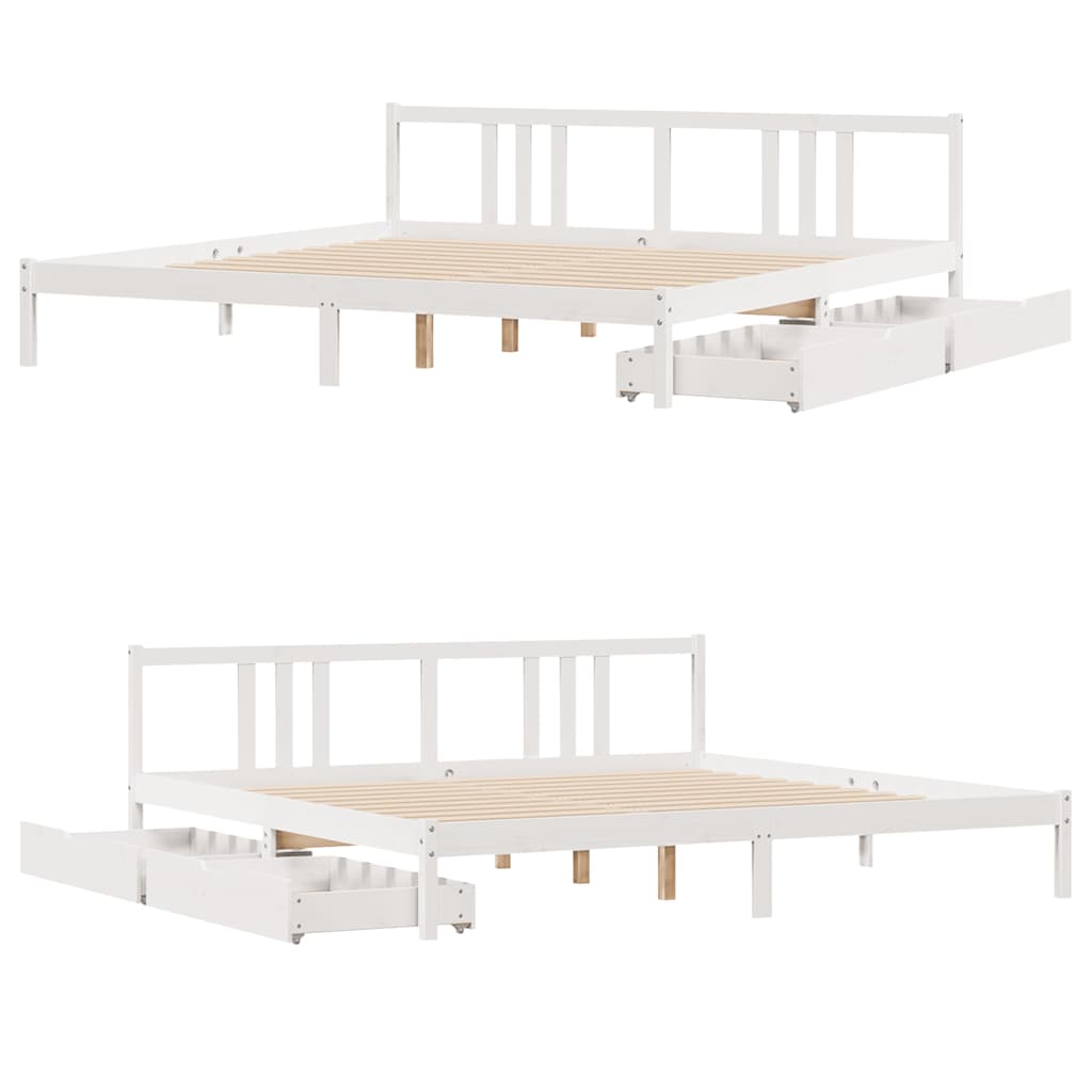 Sengeramme med madrass hvit 200x200 cm heltre furu