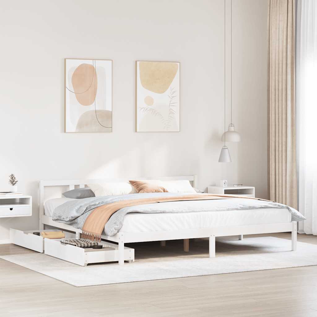 Sengeramme med madrass hvit 200x200 cm heltre furu