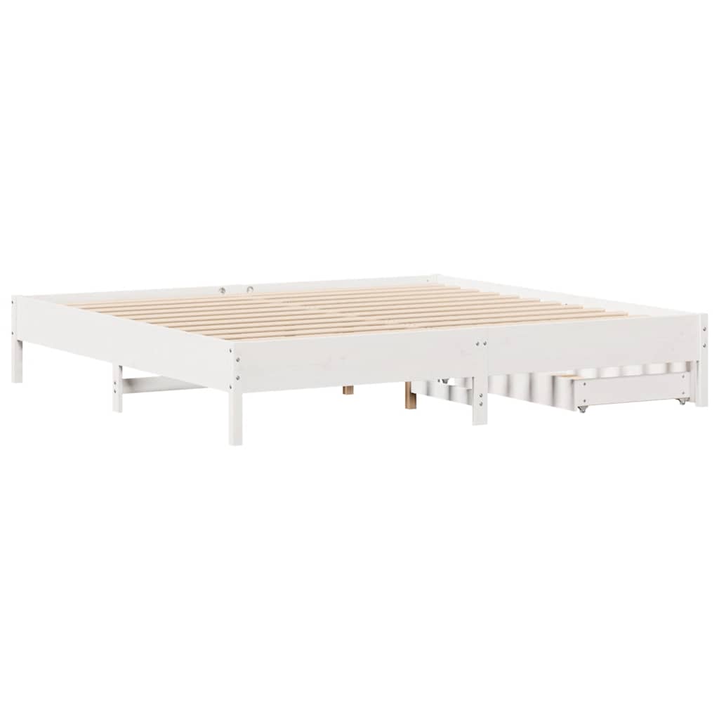 Sengeramme med madrass hvit 200x200 cm heltre furu