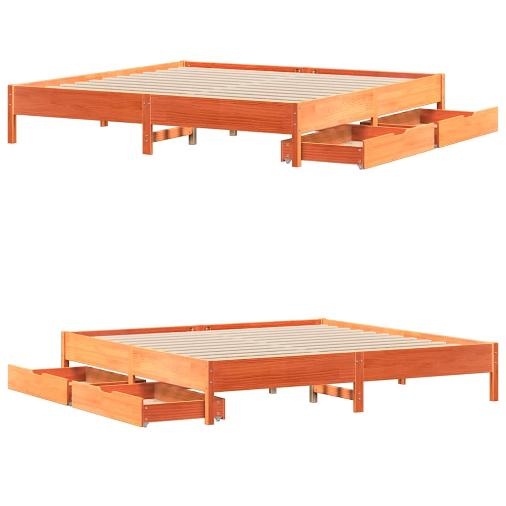Sengeramme uten madrass voksbrun 200x200 cm heltre furu
