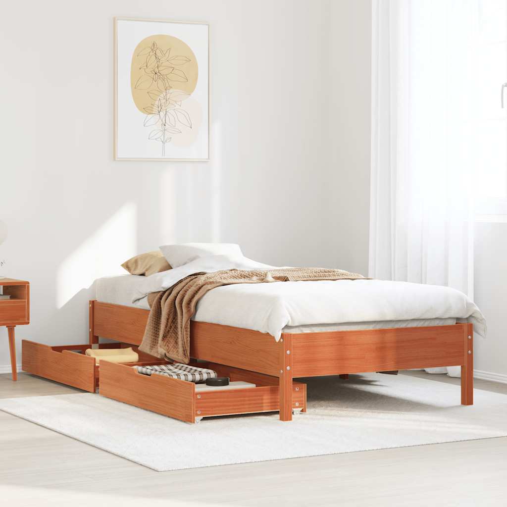 Sengeramme uten madrass voksbrun 90x190 cm heltre furu