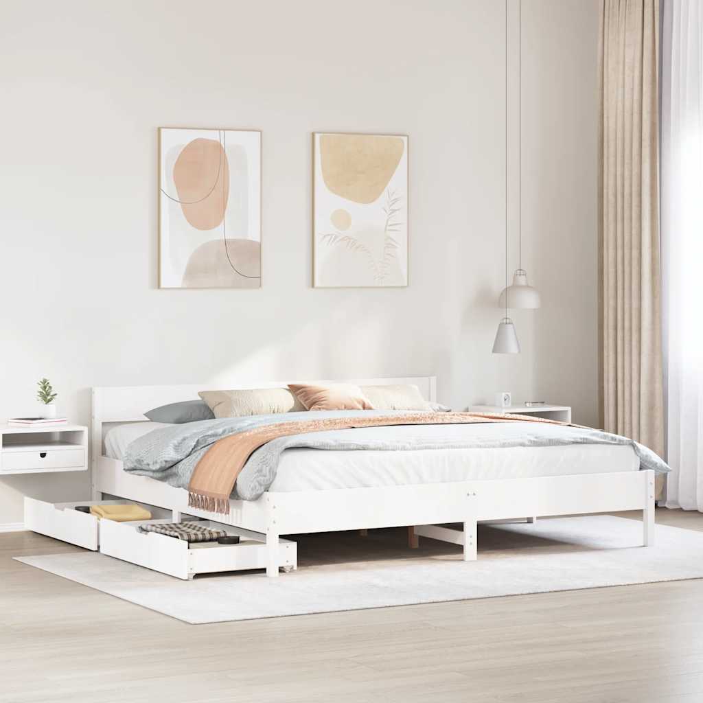 Sengeramme med madrass hvit 200x200 cm heltre furu